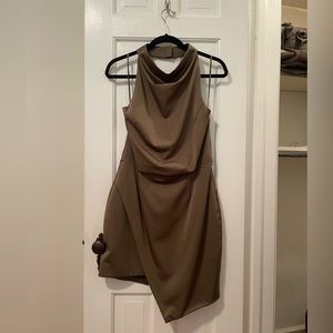 Elliatt Olive Asymetrical Satin Cocktail Dress
